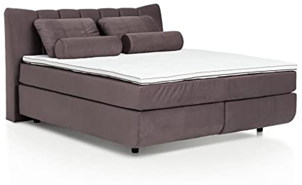 Mivano Free Boxspringbett/Bett mit 7-Zonen-Taschenfederkern-Matratze und Premium Topper/Härtegrad H2 + H3, Velours Cosy Braun, Liegefläche 180x200 cm