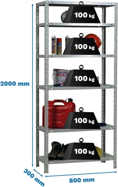 Simonrack Schwerlastregal, Lagerregal, 200 x 80 x 30 Metallregal, Kellerregal, Biegestelle 100 kg, 6 Fachböden, Galvanisiert - Comfort Bild 2