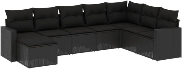 vidaXL 8-tlg. Garten-Sofagarnitur mit Kissen Schwarz Poly Rattan 3251692