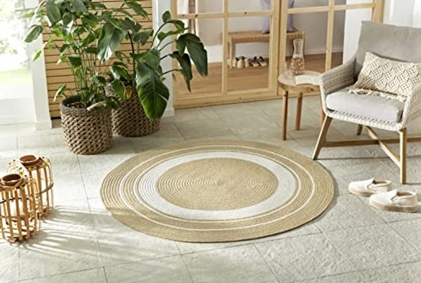 NORTHRUGS Trenzado In- & Outdoor Teppich Rund Wetterfest – Pflegeleicht Handmade-Look für Innen und Außen Gewebter Outdoorteppich Läufer für Balkon, Terrasse, Wohnzimmer, Garten – Creme Beige, ø 200