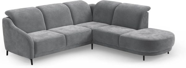 CAVADORE Ecksofa Blue/Eckcouch im modernen Design, inklusiv Kopfteilverstellung und mattschwarzen Metallfüßen / 258 x 93 x 249 / Flachgewebe, Grau