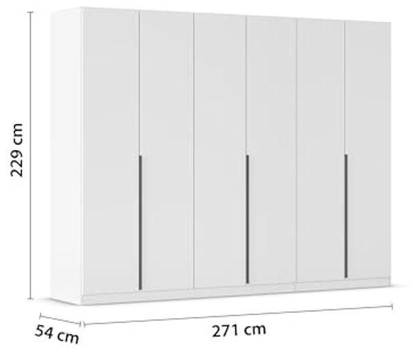 Rauch Möbel Alabama, Kleiderschrank, Garderobenschrank, 6-türig, Zubehör Classic, 3 Kleiderstangen, 9 Einlegeböden, Farbe Weiß, Griff Grau metallic, 271 x 229 x 54 cm Bild 3