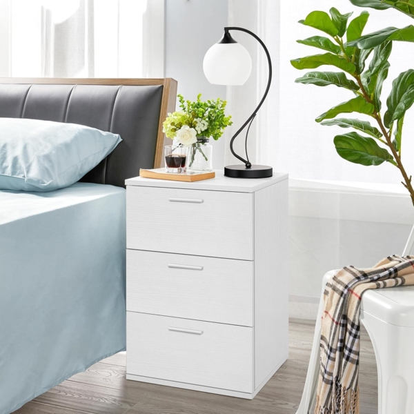 Yaheetech Nachttisch Nachtschrank mit 3 Schublden Boxspringbett Nachtkommode Nachtkonsole Couchtish für Schlafzimmer/Wohnzimmer 35 x 40 x 60 cm, Weiß Bild 2