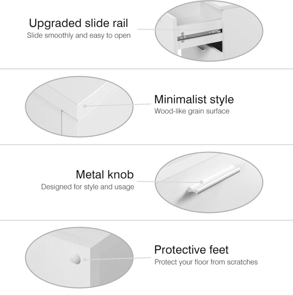 Yaheetech Nachttisch Nachtschrank mit 3 Schublden Boxspringbett Nachtkommode Nachtkonsole Couchtish für Schlafzimmer/Wohnzimmer 35 x 40 x 60 cm, Weiß Bild 4