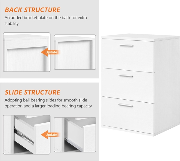 Yaheetech Nachttisch Nachtschrank mit 3 Schublden Boxspringbett Nachtkommode Nachtkonsole Couchtish für Schlafzimmer/Wohnzimmer 35 x 40 x 60 cm, Weiß Bild 5