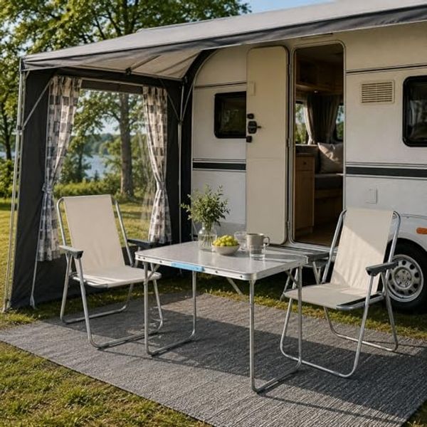 3tlg Campingmöbel Set Outdoormöbel Camping Alu L70xB50xH59cm Beige