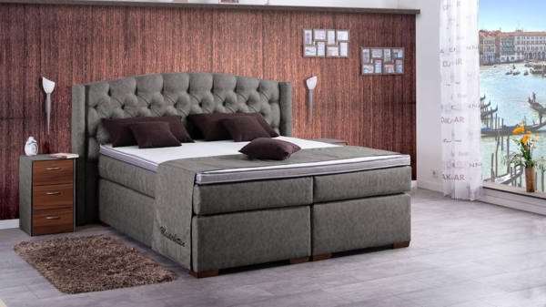 Meisterbetten Boxspringbett Magi 240x220 in MS-Grey, Matratzenbezug Nano, Ergoflex-Topper