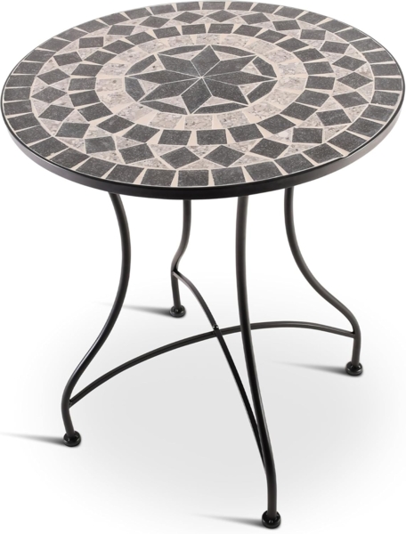 Raburg Gartentisch Mosaiktisch, Balkon- und Terrassentisch, 60 cm Ø, 72 cm hoch, Mayla (rund), liebevolle Handarbeit, Mosaikmuster, schwarzes Metallgestell