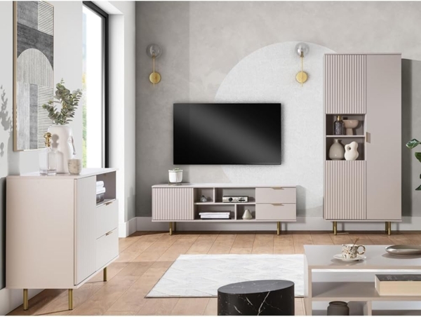 Lomadox Wohnzimmer-Set NADOR-132, (Mega-Spar-Set, 3-St, 3-tlg), in Kaschmir mit goldfarbenen Metallgriffen und -füßen