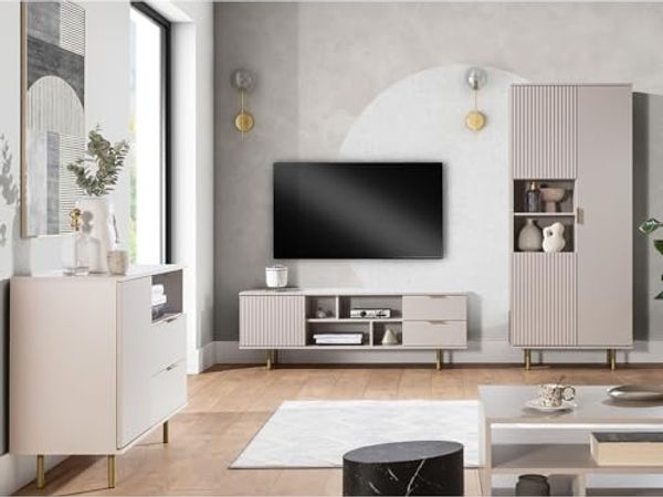 Lomadox Wohnzimmer-Set NADOR-132, (Mega-Spar-Set, 3-St, 3-tlg), in Kaschmir mit goldfarbenen Metallgriffen und -füßen