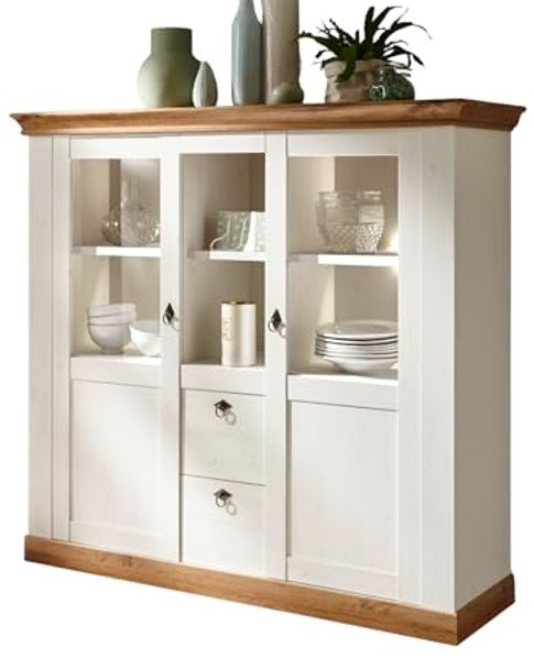 Highboard Hemsby in weiß Pinie / Eiche Landhaus 148 x 139 cm