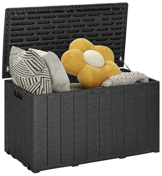Outsunny Gartenbox mit Rollen, Griffmulden (doppelwandiger Wasserdicht Kissenbox, 1 St, UV-beständig Auflagenbox), für Balkon Terrasse