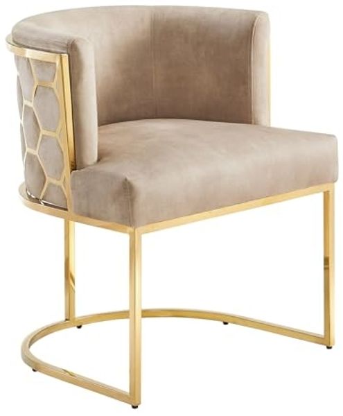 riess-ambiente Polsterstuhl ELEGANCE beige/gold-Samt, Edelstahl, Wabenmuster, gepolstert, halbrund (Einzelartikel, 1 St), Esszimmerstuhl - ideal für glamouröse Küchen, Wohn- und Essbereiche