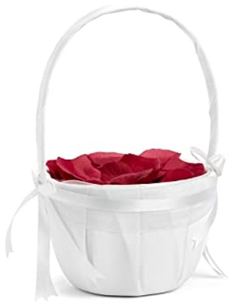partydeco Dekokorb, Blumenmädchen Korb mit Henkel Hochzeit Satinstoff 15x26cm weiß