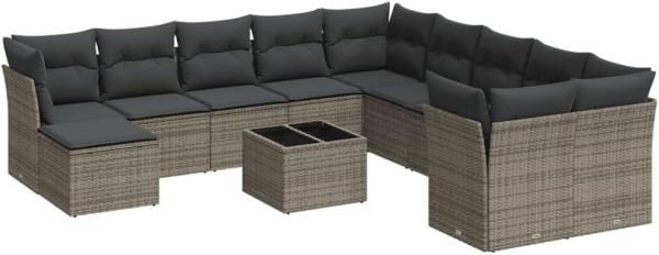 vidaXL 12-tlg. Garten-Sofagarnitur mit Kissen Grau Poly Rattan 3250459