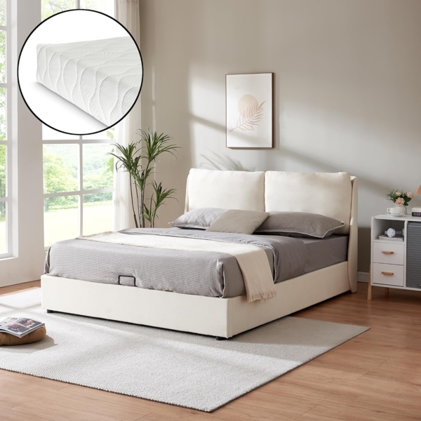 Polsterbett Lunner mit Matratze 140x200 cm Beige [en. casa]