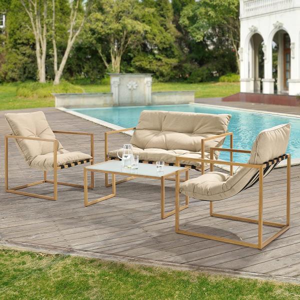 Gartenmöbel Set Dallas 4-teilig mit Polsterkissen Holz/Khaki casa. pro