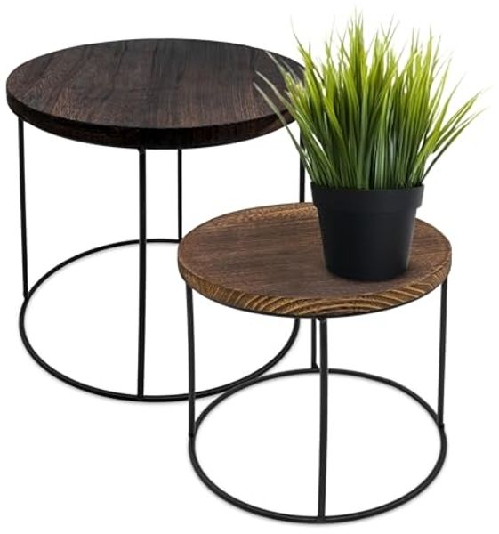 Spetebo Blumenhocker Blumenhocker 2-teilig mit dunkler Tischplatte (Set, 2 St, fertig montiert), 2er Set