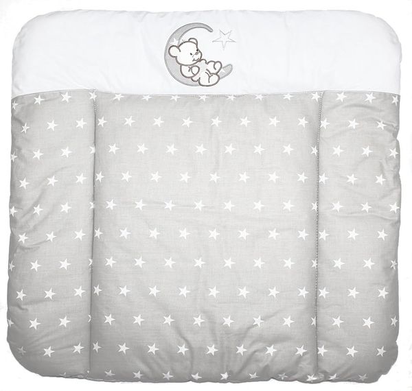 Wickelauflage mit Applikation - Bärchen Mond-Sternchen auf Grau - Wickeltischauflage Baby Auflage (70x50 cm)