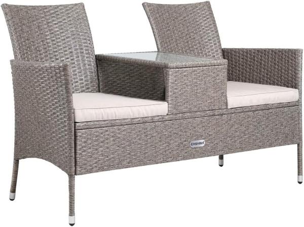 Casaria Gartenbank, Polyrattan Wetterfest inkl. Tisch Auflagen 143x55x88cm 320kg