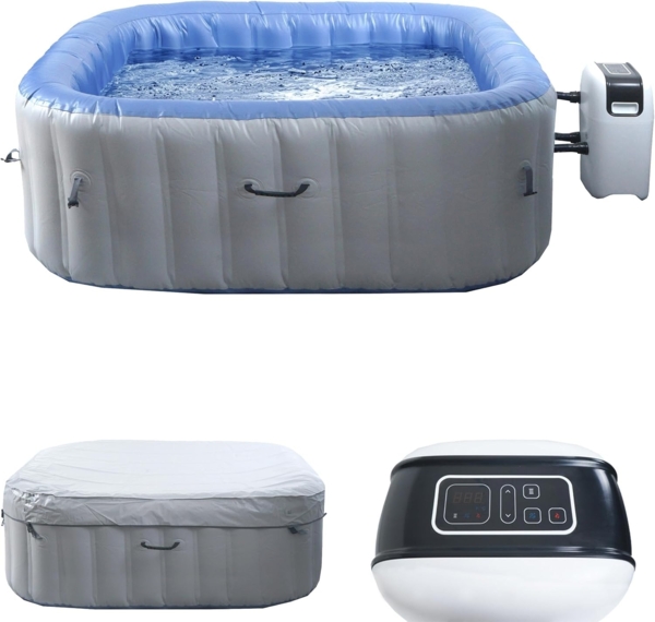 Whirlpool HWC-N97, 6 Personen, In-/Outdoor heizbar aufblasbar Pumpe PVC laminiert, eckig 198cm grau-blau