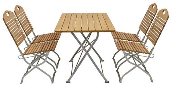 Kurgarten - Garnitur BAD TÖLZ 5-teilig (4x Stuhl, 1x Tisch 70x110 cm), Flachstahl verzinkt + Robinie, klappbar