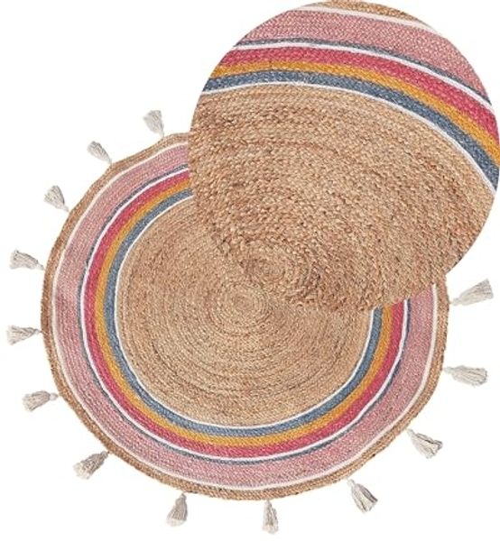 Teppich Jute mehrfarbig ⌀ 120 cm Streifenmuster Kurzflor ZANAVI
