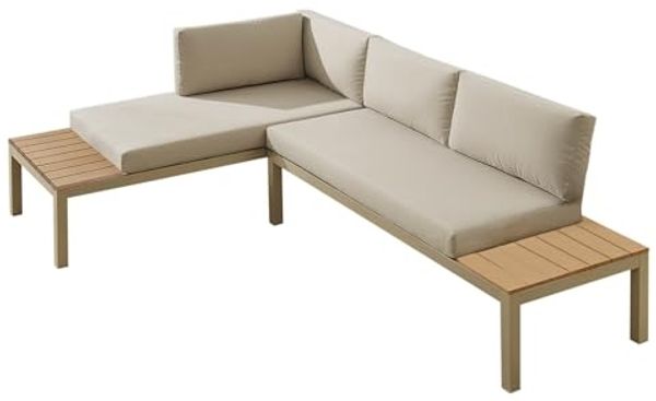 riess-ambiente Gartenlounge-Set ORLANDO LOUNGE 240cm greige/natur - Aluminium, wetterfest, modulal, (Set, 1-tlg, 2x Sitzelement), flexibles Lounge-Set mit bequemen Kissen – ideal für Outdoor-Bereiche