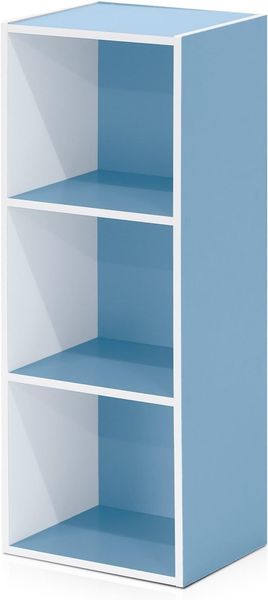 Furinno offenes Bucherregal mit 3 Fächern, Holz, Weiß/Hellblau, 30. 5x23. 6x80 cm