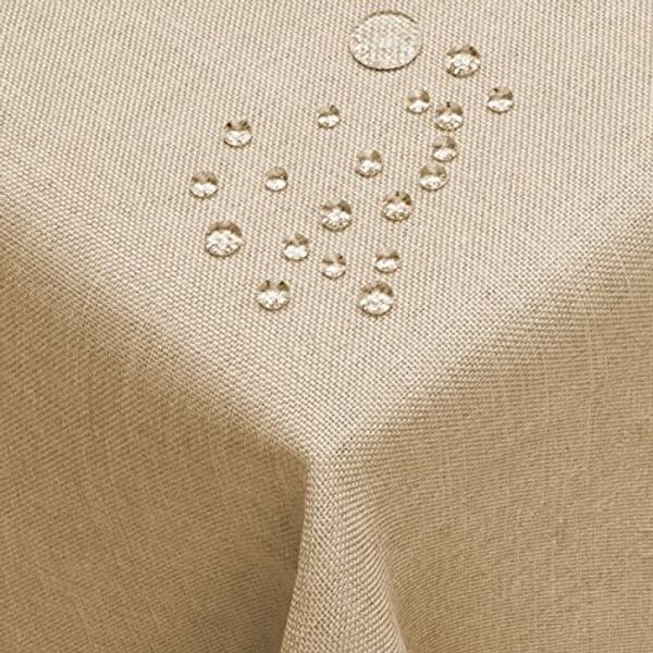 DecoHomeTextil Leinen Optik Tischdecke, Quadratisch 90x90 cm Beige Sand, wasserabweisend, fleckenabweisend, abwaschbar, Lotuseffekt, bügelfrei