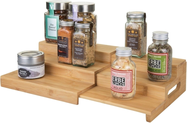 mDesign Gewürzregal Aufbewahrung Organizer Ordnung ausziehbar Bambus Natur