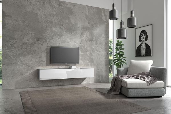 Wuun® 180cm/Weiß-Hochglanz (Korpus Schwarz-Matt)/8 Größen/5 Farben/TV Lowboard TV Board hängend Hängeschrank Wohnwand/Somero