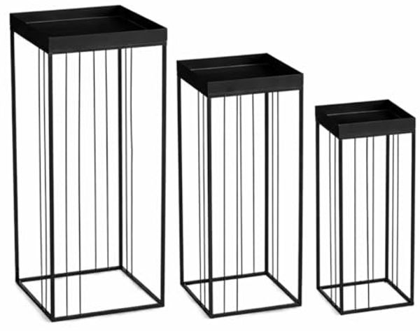 MICA Decorations Beth Beistelltisch – Set aus 3 – Beistelltische Wohnzimmer – Couchtisch – Beistelltisch klein – Eisen – 30 x 30 x 70 cm – Schwarz