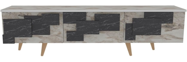 Hanah Home Stylish TV Stand, White & Marble, 160 x 45 x 35 cm | 100% Melamine Coated Particle Board, 18 mm Thick | Modern Design for Living Room & Entertainment Bild 4