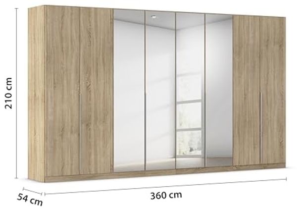 Rauch Möbel Alabama, Kleiderschrank für Schlafzimmer, Kinderzimmer, Wohnzimmer, Garderobe, Flur, 8-türig, Spiegel, mit Zubehör Premium, Farbe Eiche Sonoma, Holz, Breite 360 cm Bild 3