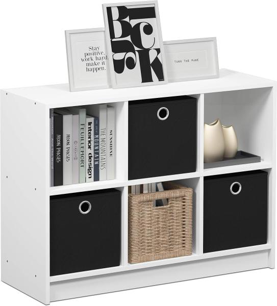 Furinno Basic Bücherregal mit 6 Fächern und 3 Einschüben, holz, Weiß/schwarz, 30. 23x30. 23x59. 94 cm