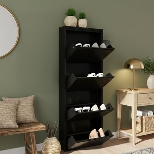 Dmora - Schuhschrank Gonzalo, Schuhregal aus Metall, Mehrzweck-Eingangsgarderobe, Möbel für Schuhe, 50x15h138 cm, Schwarz