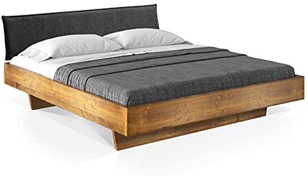 Möbel-Eins CURBY Wangenbett mit Polster-Kopfteil, Material Massivholz, rustikale Altholzoptik, Fichte gebürstet Vintage 180x220 cm Stoff Braun ohne Steppung Bild 3