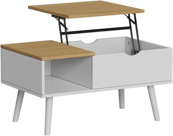 Couchtisch Stora Weiß/Eiche 76 x 45 cm mit Liftfunktion Vicco