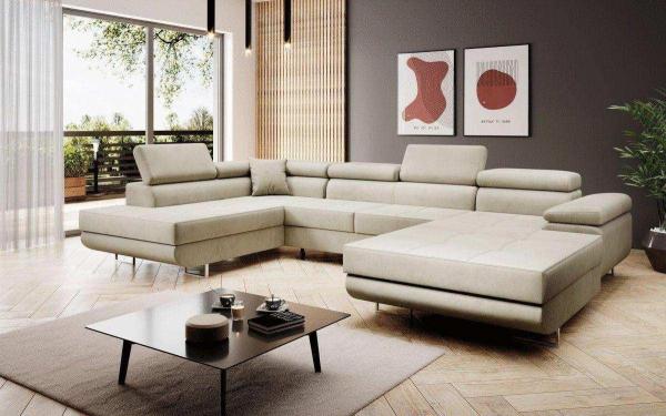 Designer Sofa Lago mit Schlaf und Klappfunktion (Samt) Hellgrau Links