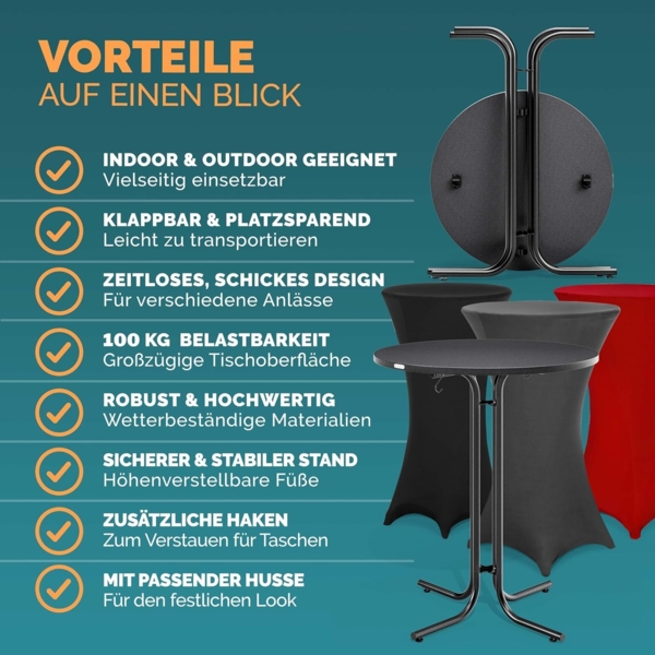 Casaria® Stehtisch mit Husse 70cm Klappbar Grau Rund Holz Metall Pulverbeschichtet Wetterfest Hoch Set Hochzeit Bistrotisch Bartisch Garten Partytisch Bild 8