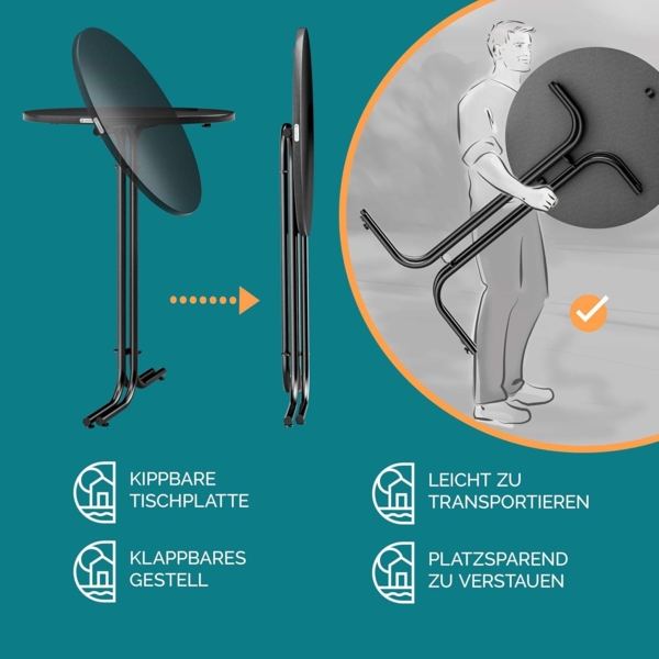 Casaria® Stehtisch mit Husse 70cm Klappbar Grau Rund Holz Metall Pulverbeschichtet Wetterfest Hoch Set Hochzeit Bistrotisch Bartisch Garten Partytisch Bild 6