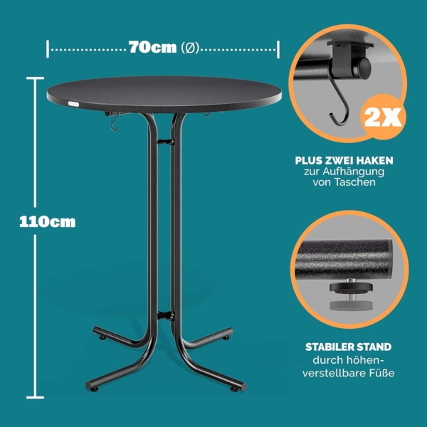 Casaria® Stehtisch mit Husse 70cm Klappbar Grau Rund Holz Metall Pulverbeschichtet Wetterfest Hoch Set Hochzeit Bistrotisch Bartisch Garten Partytisch Bild 3