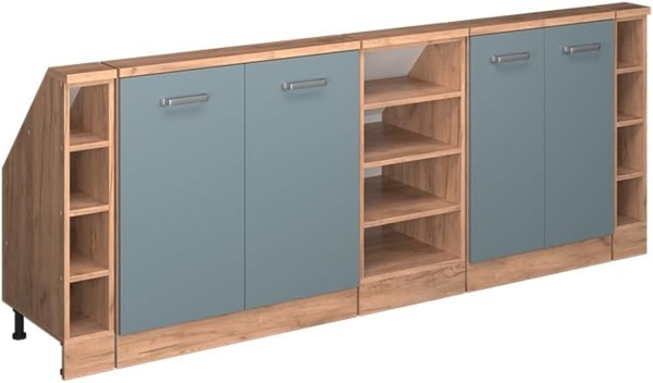 Dachschrägenschrank-Set Rion Blau-Grau/Goldkraft Eiche 5er Set Vicco