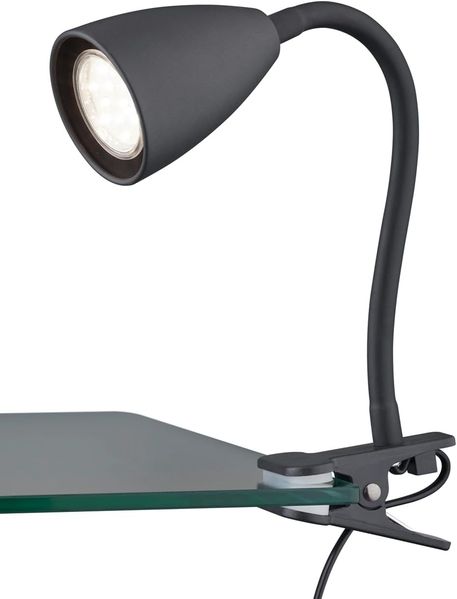 TRIO Leuchten Klemmleuchte WANDA Leselampe mit Klemmhalterung exkl. 1xGU10 max 10W Schnurschalter, Ein-/Ausschalter, Leuchtmittel wechselbar, warmweiß - kaltweiß, flexibel verstellbar, ideal für Büro Regal Schreibtisch Arbeitsplatz