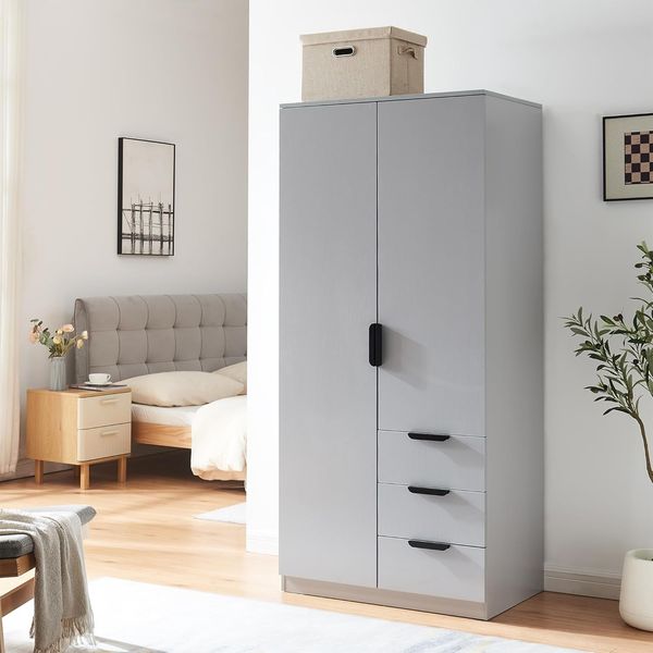 Kleiderschrank Eiselfing 176x80x52 cm 3 Schubladen Grau [en. casa]