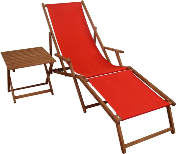 Sonnenliege rot Liegestuhl Fußteil Tisch Gartenliege Deckchair Strandstuhl Gartenmöbel 10-308FT