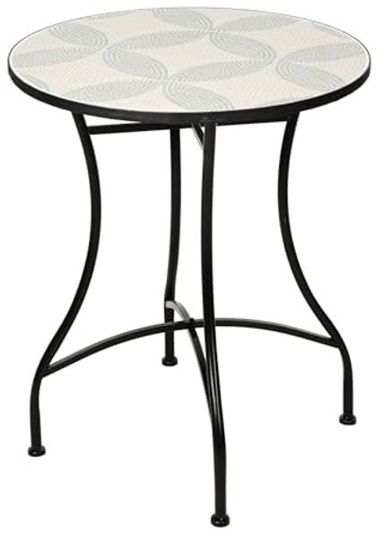 Well Home Bistrotisch mit Mosaik-Design, 60x71 cm, Eisenrohr und Platte in Creme und Salvégrün