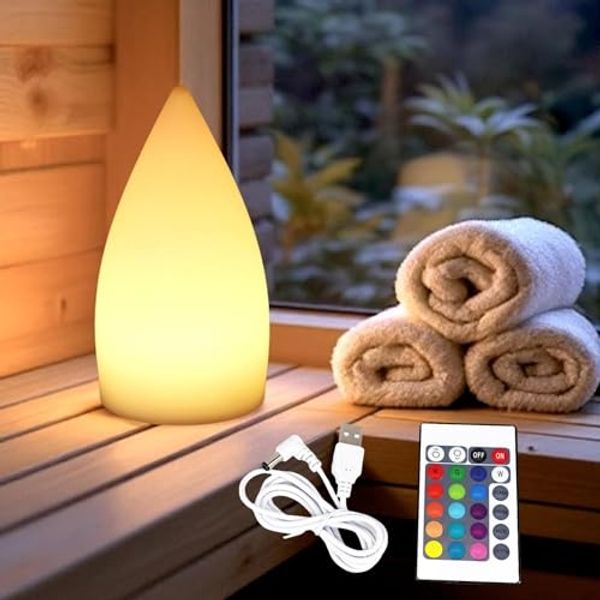 Arnusa LED Tischleuchte Kabellose Akku RGB Lampe Saunalampe Dekoleuchte 11x21 cm, Dimmfunktion, Farbwechsler, USB-C, Akkufunktion, LED fest integriert, Farbwechsler, mit Fernbedienung bis 10 Stunden Leuchtzeit