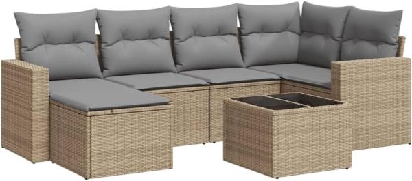 vidaXL 7-tlg. Garten-Sofagarnitur mit Kissen Beige Poly Rattan 3251606